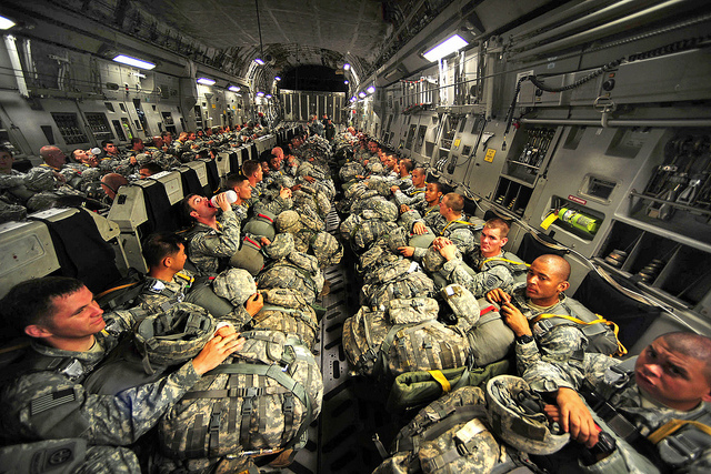 U.S. Army Soldiers assigned to the 82nd Airborne Division, wait to perform personnel airdrops during a the Joint Operations Access Exercise, (JOAX), June 25, 2011, Fort Bragg, N.C. JOAX is a two-week exercise to prepare Air Force and Army to respond to worldwide crisis and contingences. (U.S. Air Force Photo by Senior Airman Asha Harris)(RELEASED)